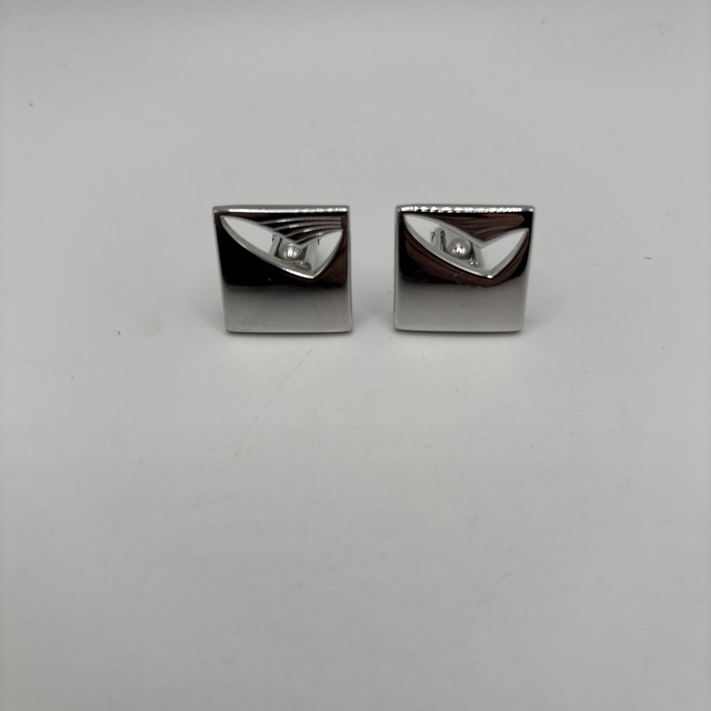 RETRO SWANK CUFFLINKS‎ Silver Square With Cutout (Vintage 60s-70s)